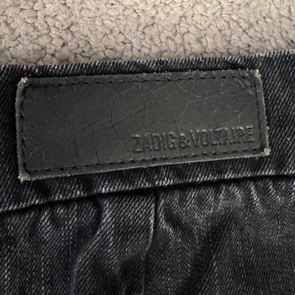 Zadig & Voltaire Denim Mini Skirt Size 36 EU Black Frayed Raw Hem - Picture 3 of 9